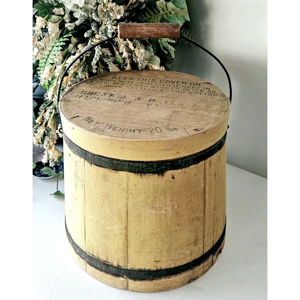 Antique Mince Meat Firkin Wooden Bucket Circa Late 19th